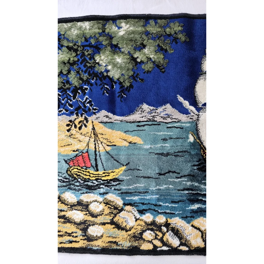 Vintage Tapestry Sailing Ship Barque Made In Italy Ramallah Trading New York